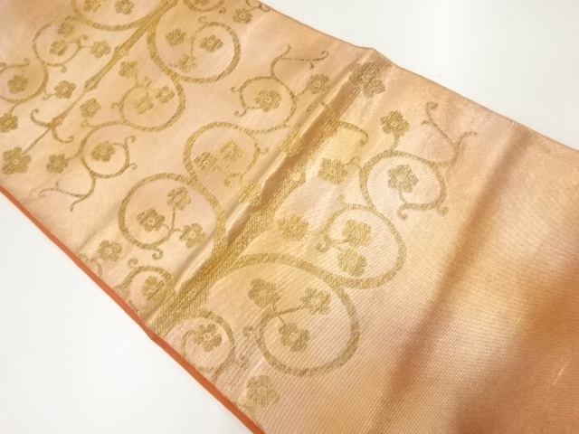 JAPANESE KIMONO / ANTIQUE FUKURO OBI / SILK / WOVEN FLORAL ARABESQUE